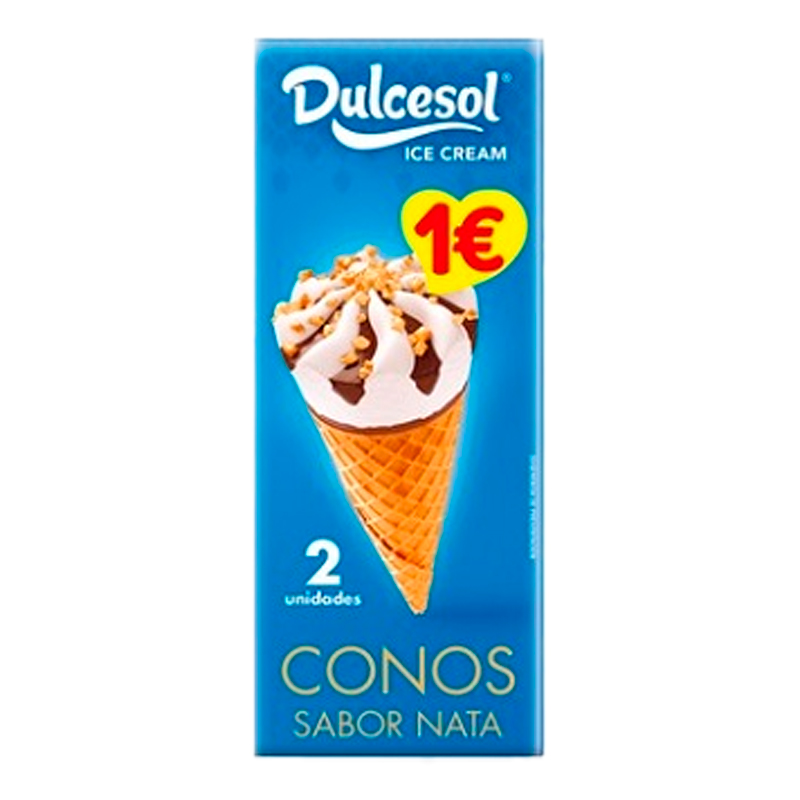 40466 DULCESOL ICE CREAM CONOS SABOR NATA 2 UNID